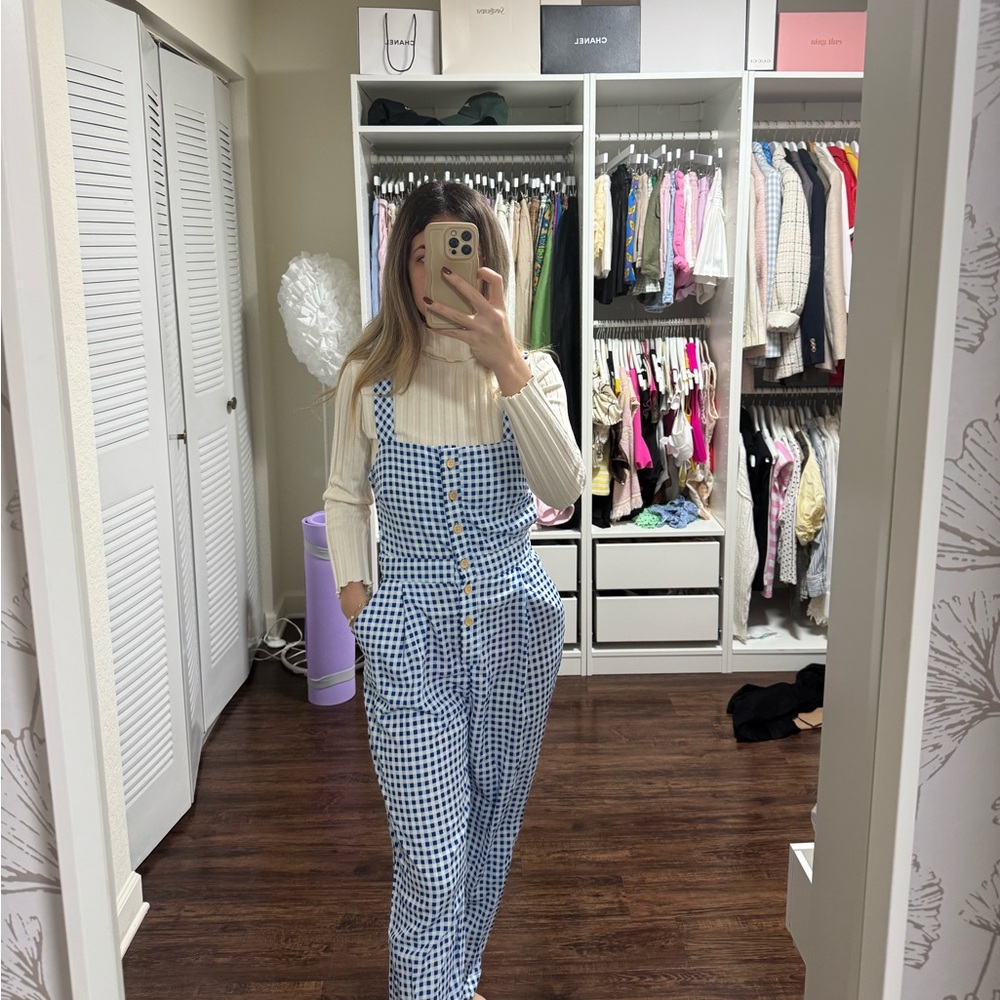 Blue and White Checkered Jumpsuit (never used)